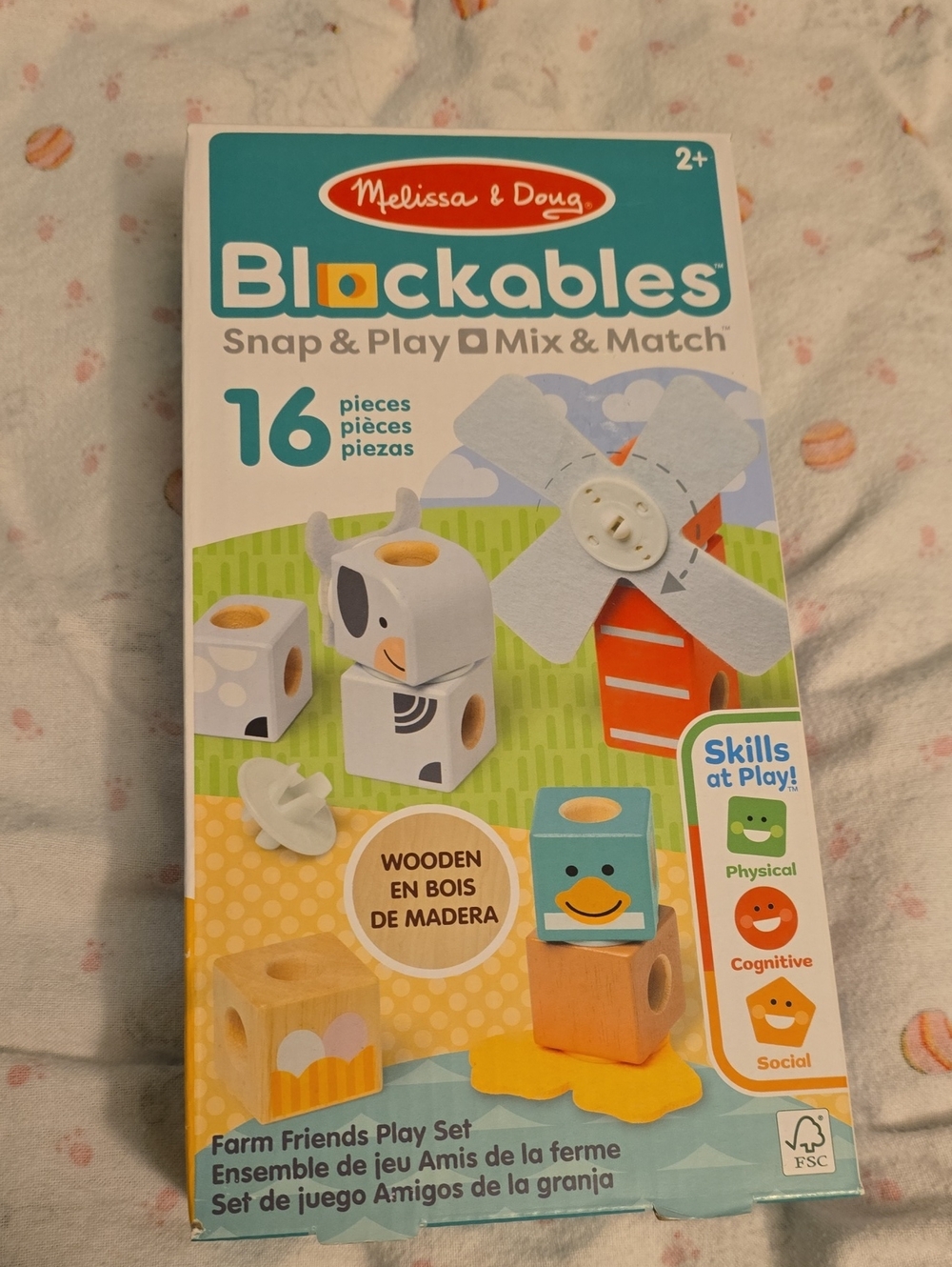 Melissa & Doug Blockables Farm Friends Wooden Building Set - White, Orange, Blue